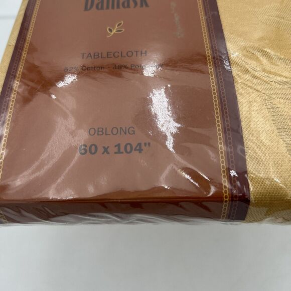 Harvest Scroll Damask Tablecloth 60 x 104" Oblong Linens-n-Things Wheat - Picture 5 of 9